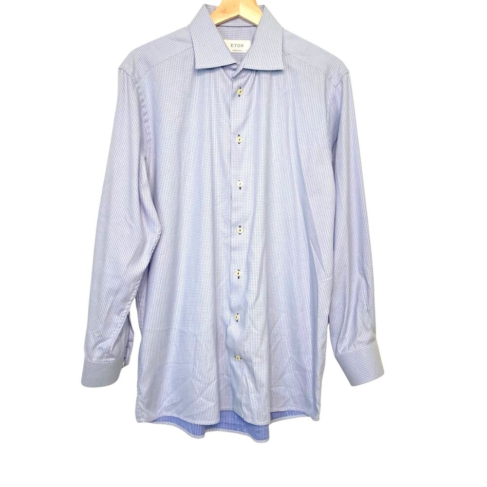 Eton Dress Shirt Mens 16.5 Blue Contemporary Fit Cotton Long Sleeve Button  Up